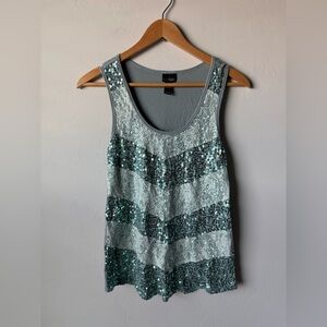 Y2K Daytrip Blue and Silver Sequin Tank Top Cami Glam Sassy Womens Size Large